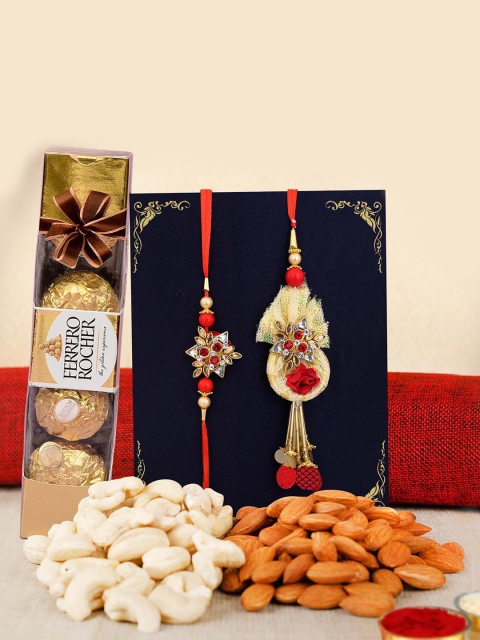 TIED RIBBONS Bhaiya Bhabhi Rakhi Set with Dry Fruits & Chocolates Combo Gift Pack, Multi
TIED RIBBONS Bhaiya Bhabhi Rakhi Set with Dry Fruits & Chocolates Combo Gift Pack, Multi