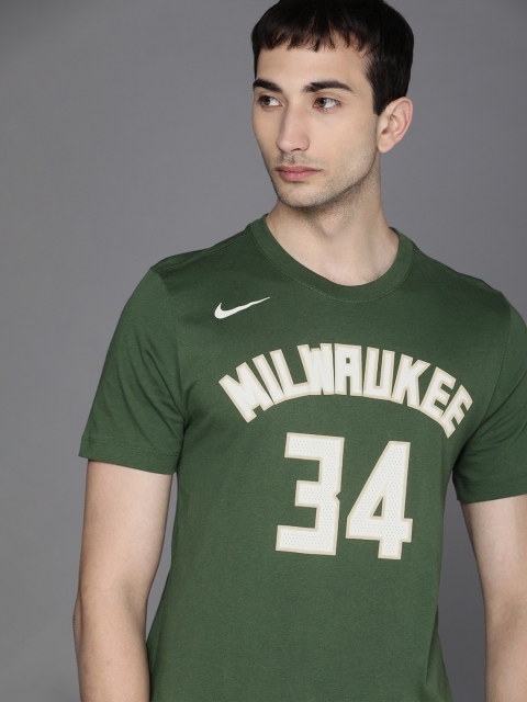 Nike Men Green Typography M NK TEE ES NN Printed Basketball Pure Cotton T-shirt