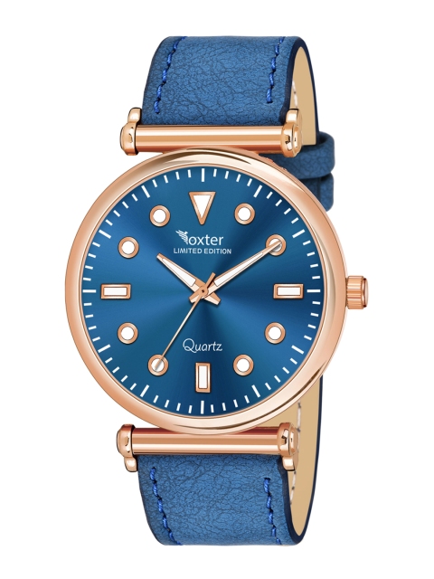 Foxter Men Blue Brass Printed Dial & Blue Leather Straps Analogue Watch FX-551