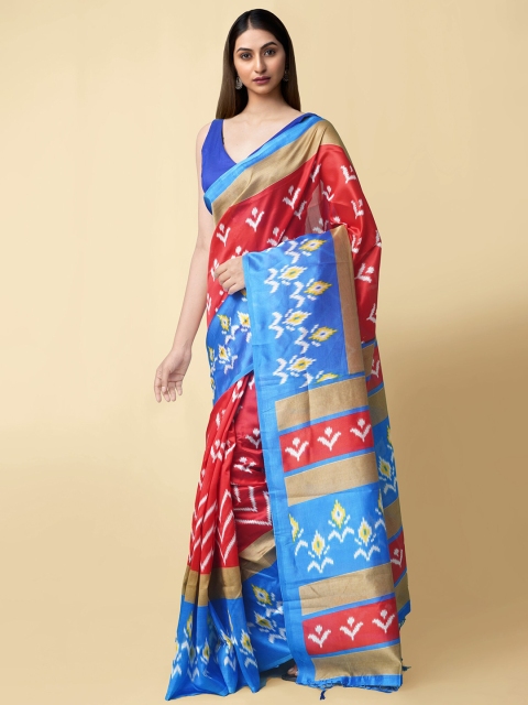 Unnati Silks Women Red & Blue Printed Patola Saree