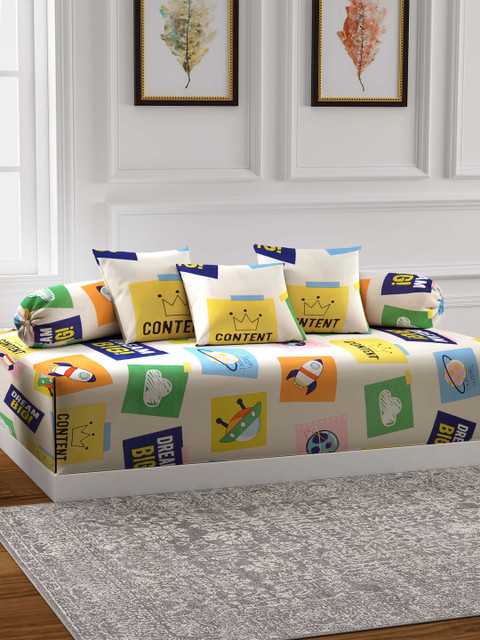 KLOTTHE Cream Coloured Printed Single Bedsheet With 2 Bolster Covers & 3 Cushion Covers 
KLOTTHE Cream Coloured Printed Single Bedsheet With 2 Bolster Covers & 3 Cushion Covers