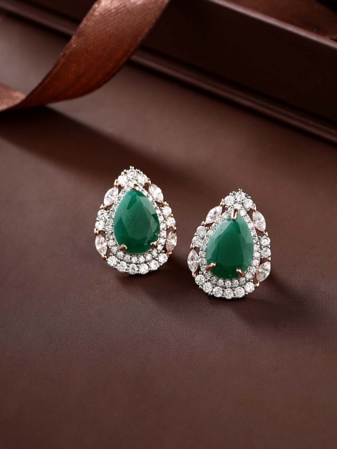 Tistabene Women Green Rose Gold-Plated Studs Earrings