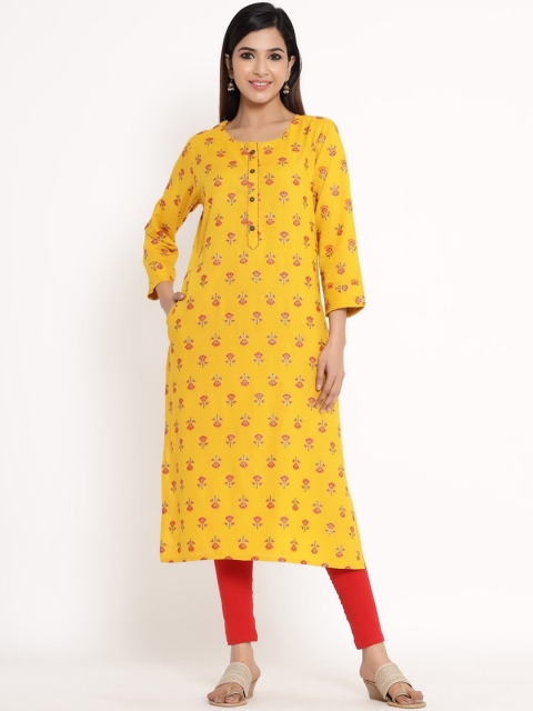 ZOLA Women Yellow & Pink Floral Printed Kurta