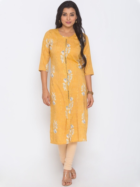 ZOLA Women Mustard Yellow Floral Printed Kurta