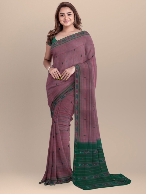 APCO Pink & Green Woven Design Zari Pure Cotton Saree