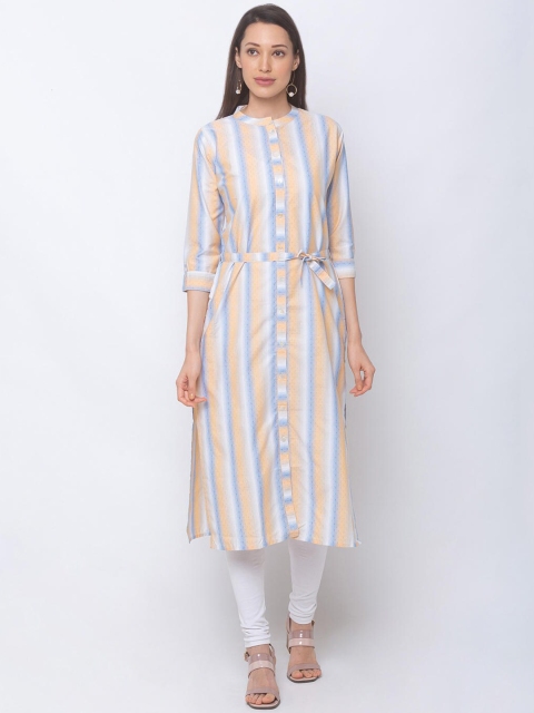 ZOLA Women Yellow & Blue Striped Kurta