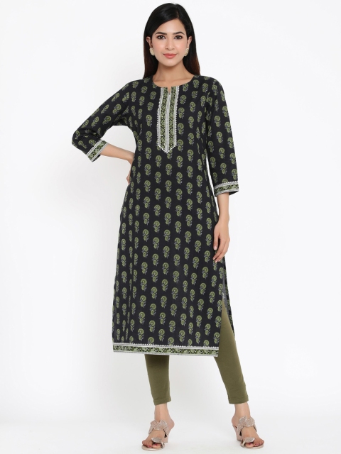 ZOLA Women Black Floral Printed Kurta
