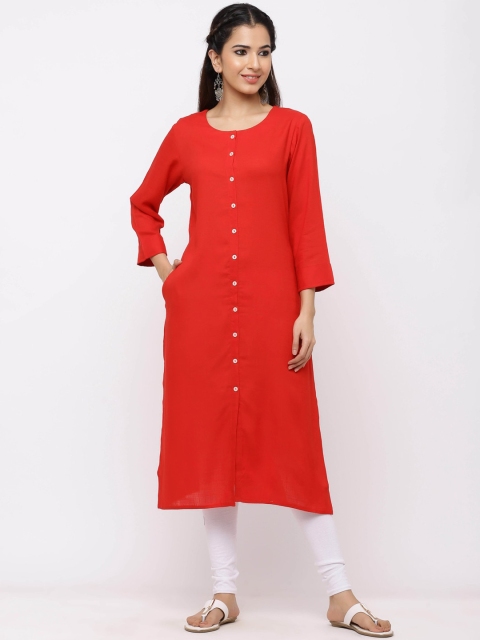 ZOLA Women Red Straight Button-Down Kurta