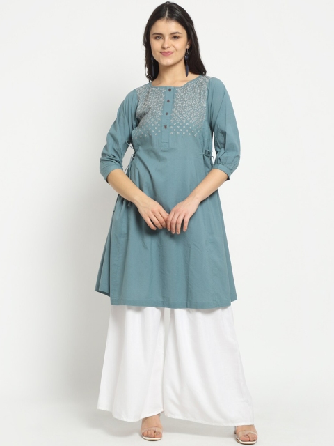 Ekmatra Women Teal Geometric Embroidered Thread Work Khadi Handloom Sustainable Kurta
Ekmatra Women Teal Geometric Embroidered Thread Work Khadi Handloom Sustainable Kurta