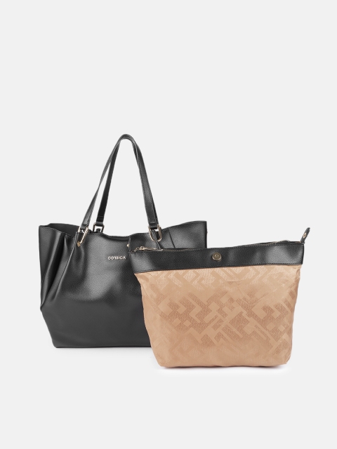 CORSICA Black Structured Tote Bag With Pouch