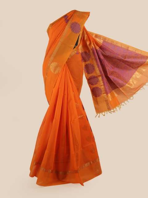 Pothys Orange & Pink Ethnic Motifs Silk Cotton Saree