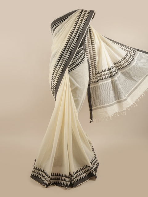 Pothys Off White & Black Pure Cotton Kasavu Saree