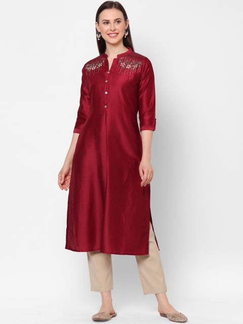 ZOLA Women Maroon Floral Kurta