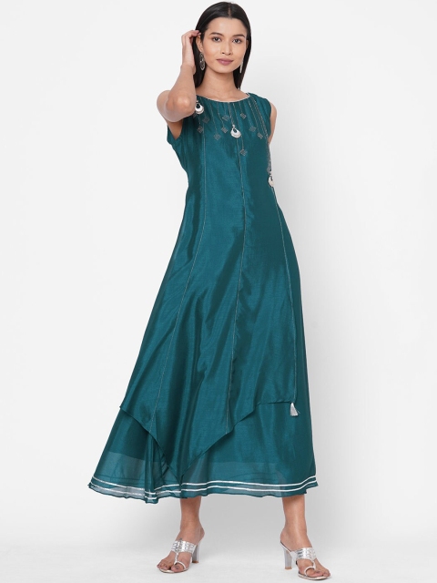 ZOLA Women Teal Embellished Anarkali Kurta