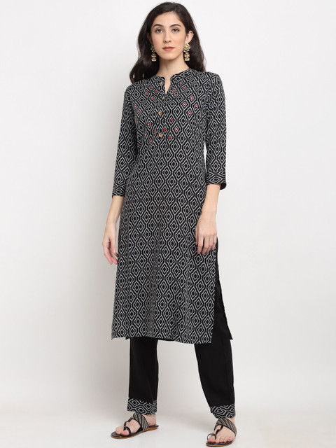 Ardozaa Women Black & White Printed Straight Kurta with Trousers
Ardozaa Women Black & White Printed Straight Kurta with Trousers