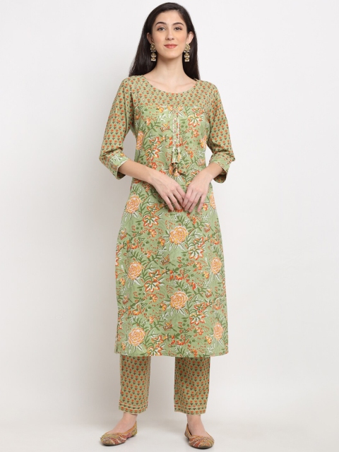 Ardozaa Women Green & Orange Floral Screen Print Pure Cotton Kurta with Trousers
Ardozaa Women Green & Orange Floral Screen Print Pure Cotton Kurta with Trousers