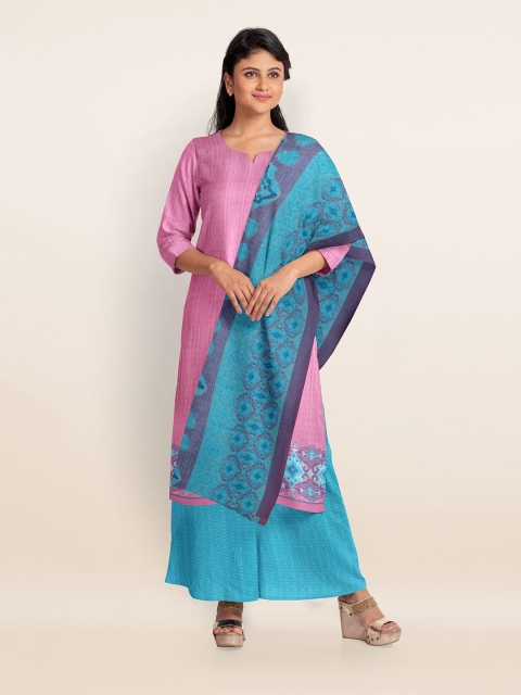 Pothys Pink & Blue Printed Unstitched Dress Material