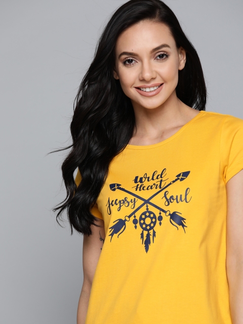 Mast & Harbour Women Mustard Yellow & Navy Blue Pure Cotton Typography Printed T-shirt
Mast & Harbour Women Mustard Yellow & Navy Blue Pure Cotton Typography Printed T-shirt