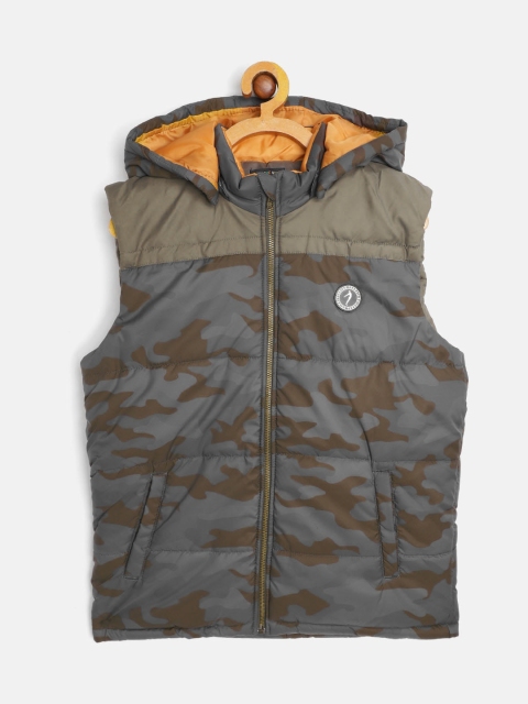 Indian Terrain Boys Charcoal Grey & Olive Brown Camouflage Print Hooded Padded Jacket
Indian Terrain Boys Charcoal Grey & Olive Brown Camouflage Print Hooded Padded Jacket