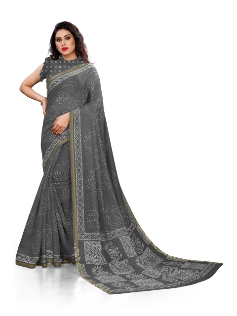 KALINI Grey & Off White Printed Saree