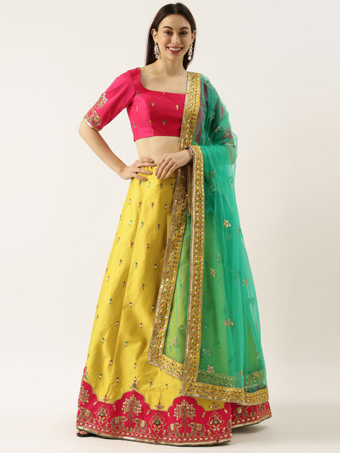 panchhi Yellow & Pink Embroidered Unstitched Lehenga & Unstitched Blouse With Dupatta
panchhi Yellow & Pink Embroidered Unstitched Lehenga & Unstitched Blouse With Dupatta