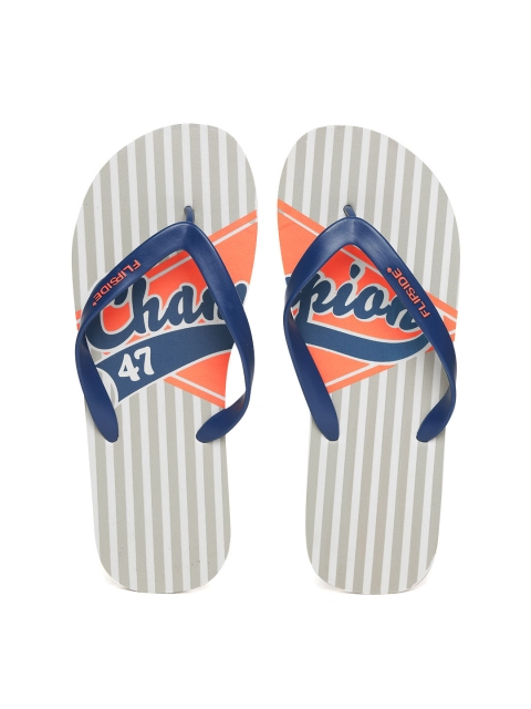 Flipside Men Navy & Grey Striped Flip-Flops, Navy blue