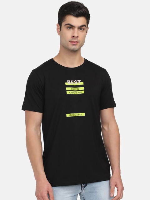 V2 Value & Variety Men Black & Yellow Typography Printed Cotton T-shirt