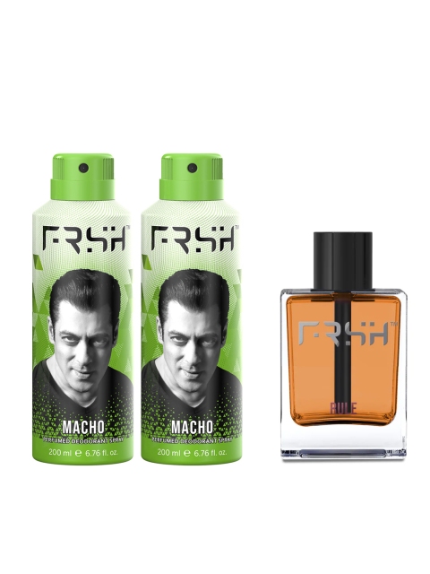 FRSH By Salman Khan Men Set of Rule Eau De Toilette & 2 Macho Perfumed Deodorant Sprays, Green
FRSH By Salman Khan Men Set of Rule Eau De Toilette & 2 Macho Perfumed Deodorant Sprays, Green