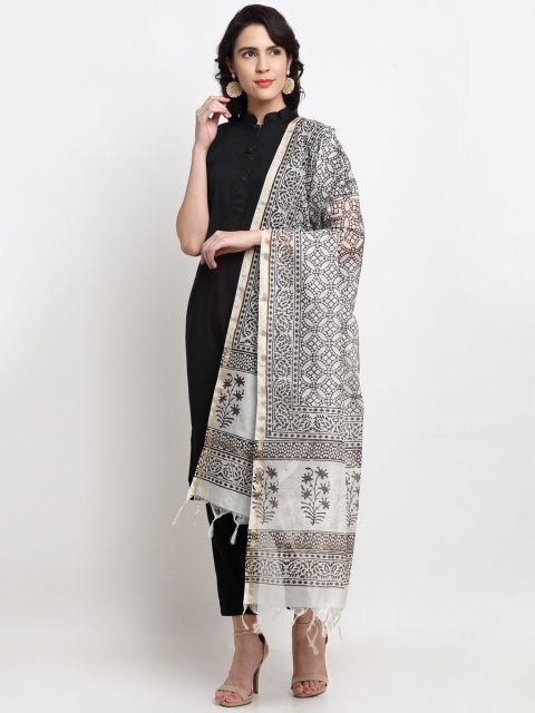 LOOM LEGACY White & Black Ethnic Motifs Printed Chanderi Cotton Silk Dupatta with Zari
LOOM LEGACY White & Black Ethnic Motifs Printed Chanderi Cotton Silk Dupatta with Zari
