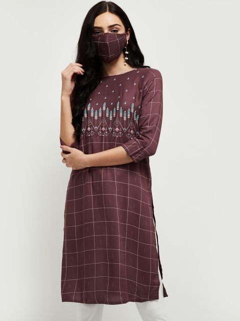 max Women Purple Checked Kurta
