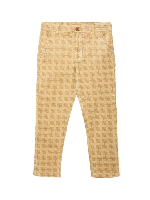 UNDER FOURTEEN ONLY Boys Khaki Checked Slim Fit Trousers