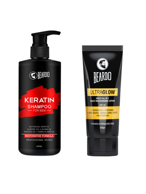 BEARDO Men Keratin Shampoo with Jojoba Oil & Ultraglow Daily Lotion with SPF 30, Black
BEARDO Men Keratin Shampoo with Jojoba Oil & Ultraglow Daily Lotion with SPF 30, Black