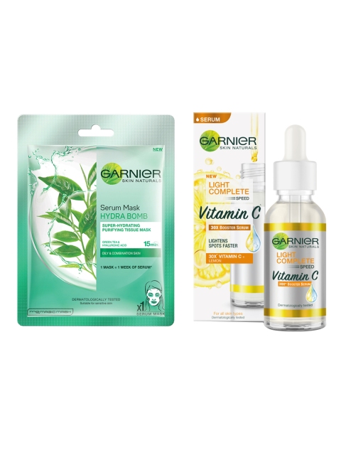 Garnier Set Of Women Hydra Bomb Green Tea Serum Mask & Vitamin C Booster Serum, White
Garnier Set Of Women Hydra Bomb Green Tea Serum Mask & Vitamin C Booster Serum, White
