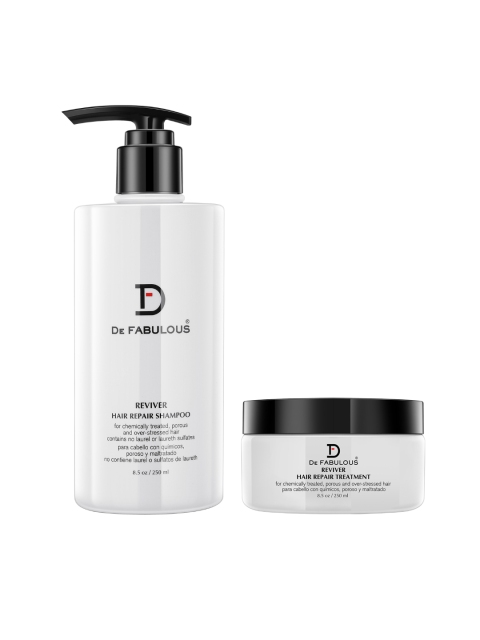 De Fabulous Set Of Reviver Hair Repair Sulfate Free Shampoo & Reviver Treatment, White
De Fabulous Set Of Reviver Hair Repair Sulfate Free Shampoo & Reviver Treatment, White
