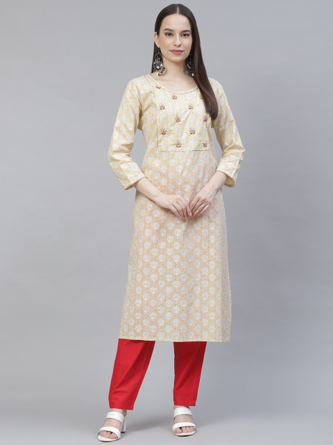 Meeranshi Women Yellow Floral Printed Regular Gotta Patti Pure Cotton Kurta with Palazzos
Meeranshi Women Yellow Floral Printed Regular Gotta Patti Pure Cotton Kurta with Palazzos