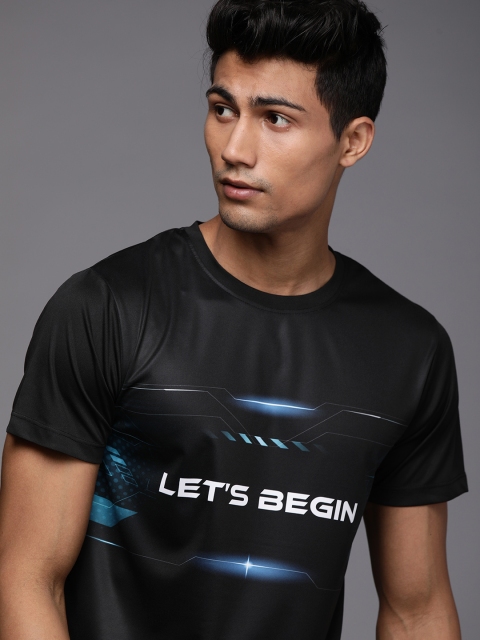 WROGN ACTIVE Men Black Typography Printed Slim Fit T-shirt