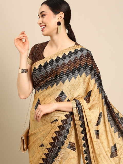 all about you Beige Sequinned Saree