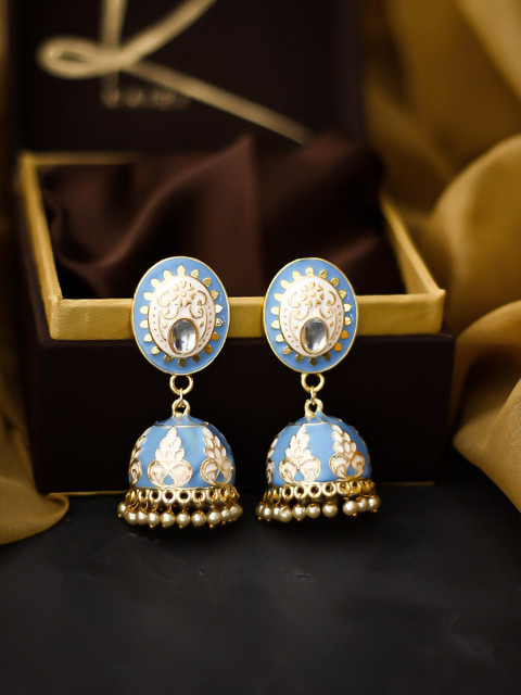 Kairi Blue & Gold-Toned Contemporary Jhumkas Earrings 
Kairi Blue & Gold-Toned Contemporary Jhumkas Earrings