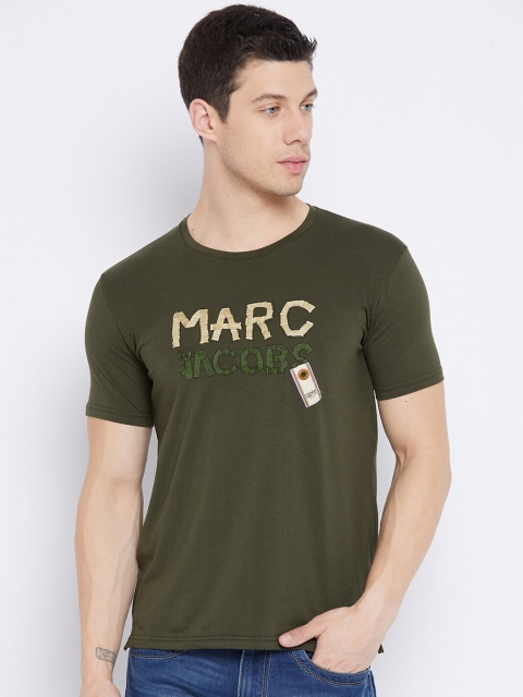 Duke Men Green Typography Printed Slim Fit T-shirt