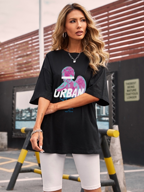 URBANIC Women Black & Pink Cotton Printed Extra Relaxed Fit Drop-Shoulder Sleeves T-shirt
URBANIC Women Black & Pink Cotton Printed Extra Relaxed Fit Drop-Shoulder Sleeves T-shirt
