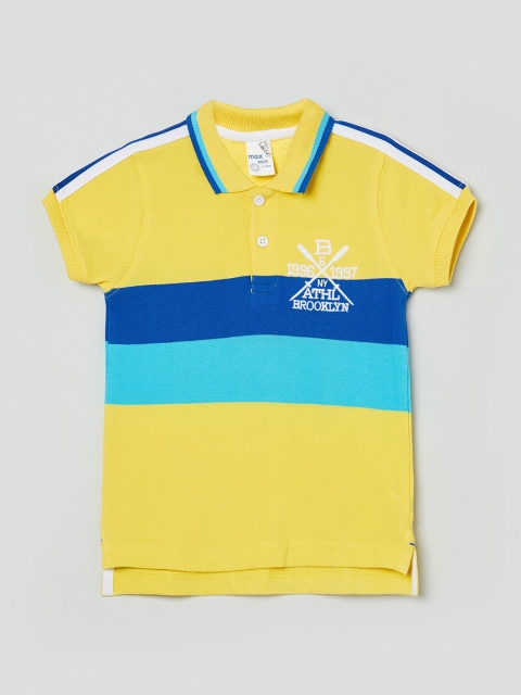 max Boys Yellow Striped Polo Collar T-shirt