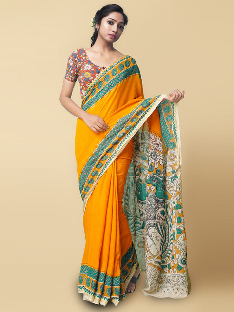 Unnati Silks Yellow & White Kalamkari Pure Cotton Saree 
Unnati Silks Yellow & White Kalamkari Pure Cotton Saree