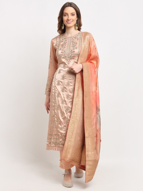 Stylee LIFESTYLE Peach-Coloured & Gold-Toned Embroidered Satin Unstitched Dress Material
Stylee LIFESTYLE Peach-Coloured & Gold-Toned Embroidered Satin Unstitched Dress Material
