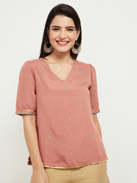 max Women Pink Embellished Regular Top