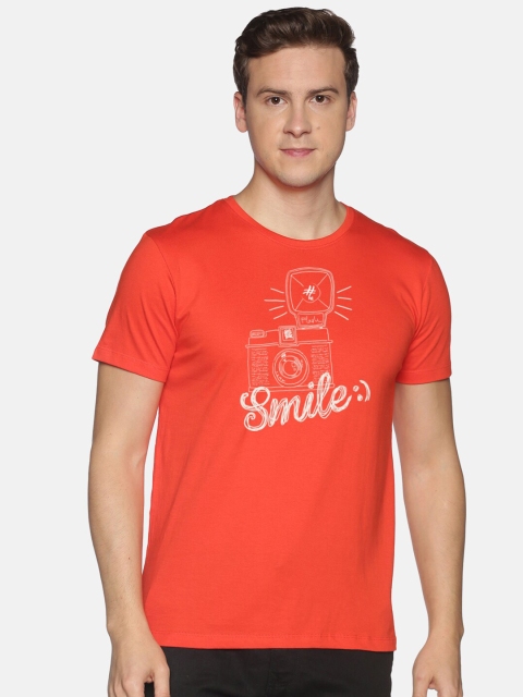 MASH UNLIMITED Men Red Typography Printed Slim Fit T-shirt