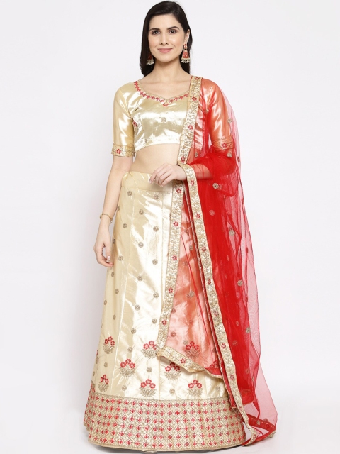 Satrani Cream-Coloured & Red Embroidered Semi-Stitched Lehenga & Blouse With Dupatta
Satrani Cream-Coloured & Red Embroidered Semi-Stitched Lehenga & Blouse With Dupatta