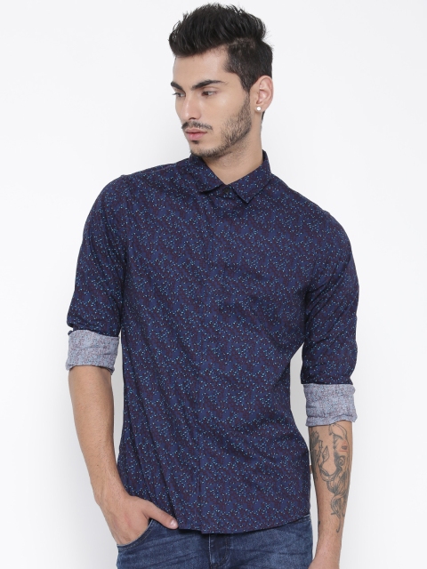 United Colors of Benetton Men Navy Printed Casual Shirt, Navy blue