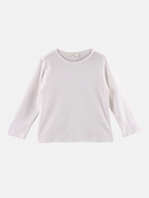 Beebay Girls White Self Design T-shirt