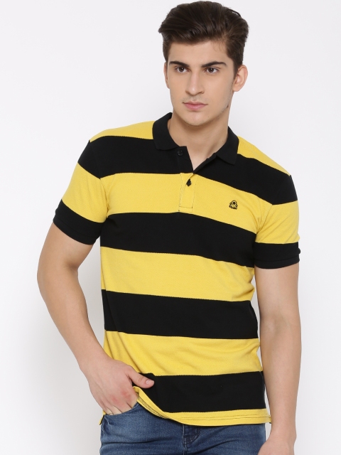 United Colors of Benetton Men Yellow Striped Polo Collar T-shirt