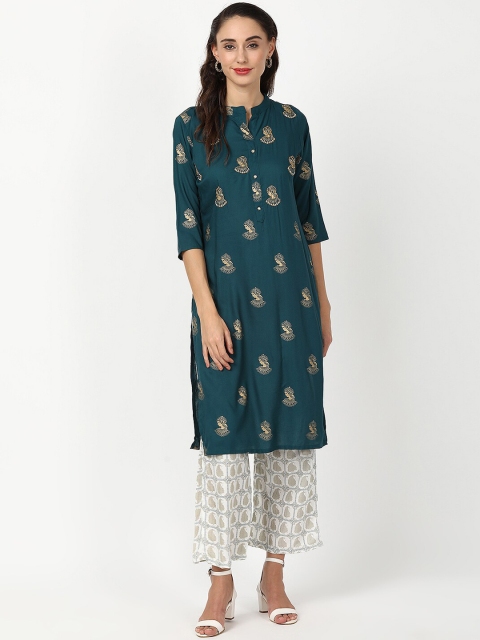 V2 Value & Variety Women Teal Ethnic Motifs Printed Beads and Stones Kurta with Trousers
V2 Value & Variety Women Teal Ethnic Motifs Printed Beads and Stones Kurta with Trousers